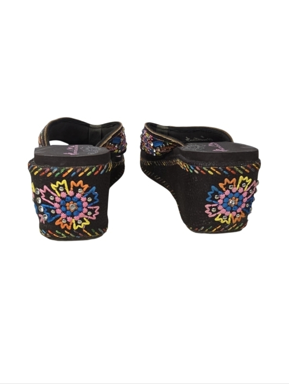 MontanaWest Embroidered Ringstones Wedge Platform Flip Flop Sandals 10 Western - Picture 4 of 12